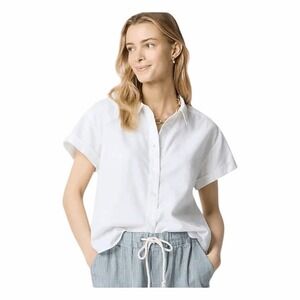 J. Crew Short Sleeve White Linen Blend Button Up Shirt XS